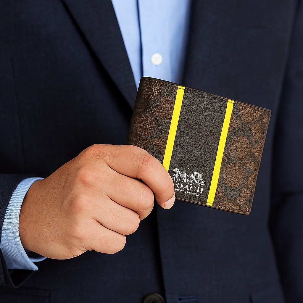 Coach Signature Canvas & Leather Bi-Fold Wallet