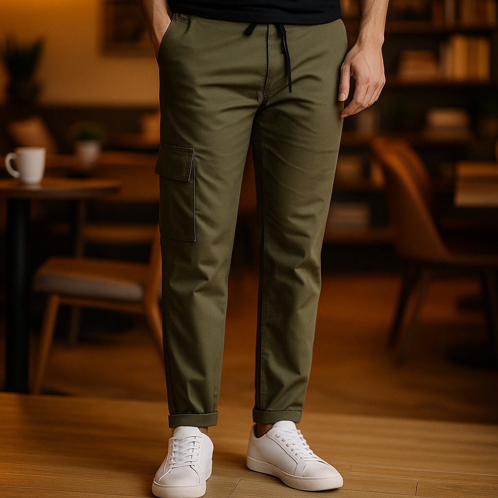 Men’s Green Stretchable Cargo Jogger Pants – Streetwear Style