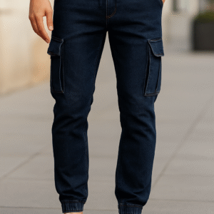 Men’s Dark Blue Cargo Jeans – Slim Fit
