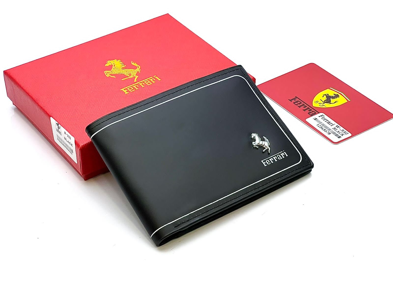 Ferrari Black Leather Bi-Fold Wallet - Image 3